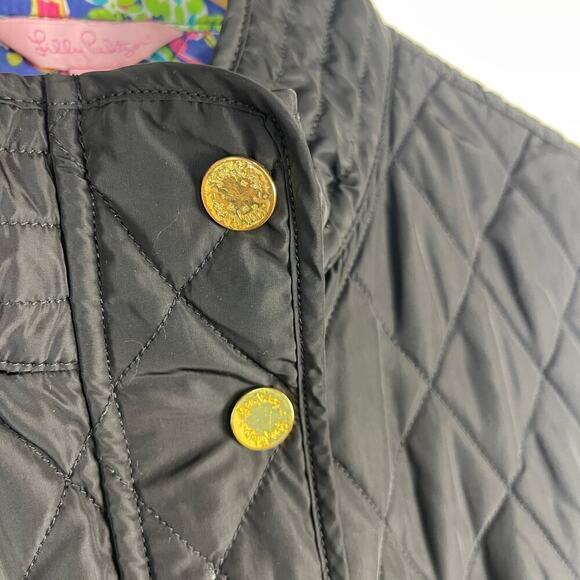 Lilly Pulitzer Quilted Black Getaway Vest Hot Spot Print Lining Women's Medium - Picture 6 of 13